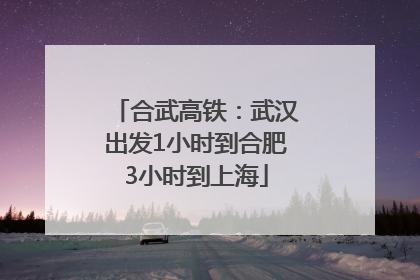 合武高铁：武汉出发1小时到合肥3小时到上海