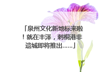 泉州文化新地标来啦！就在丰泽，刺桐港非遗城即将推出……